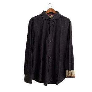 Robert Graham Mens Exclusive Button Down Shirt 2XL Black Renaissance Raphael